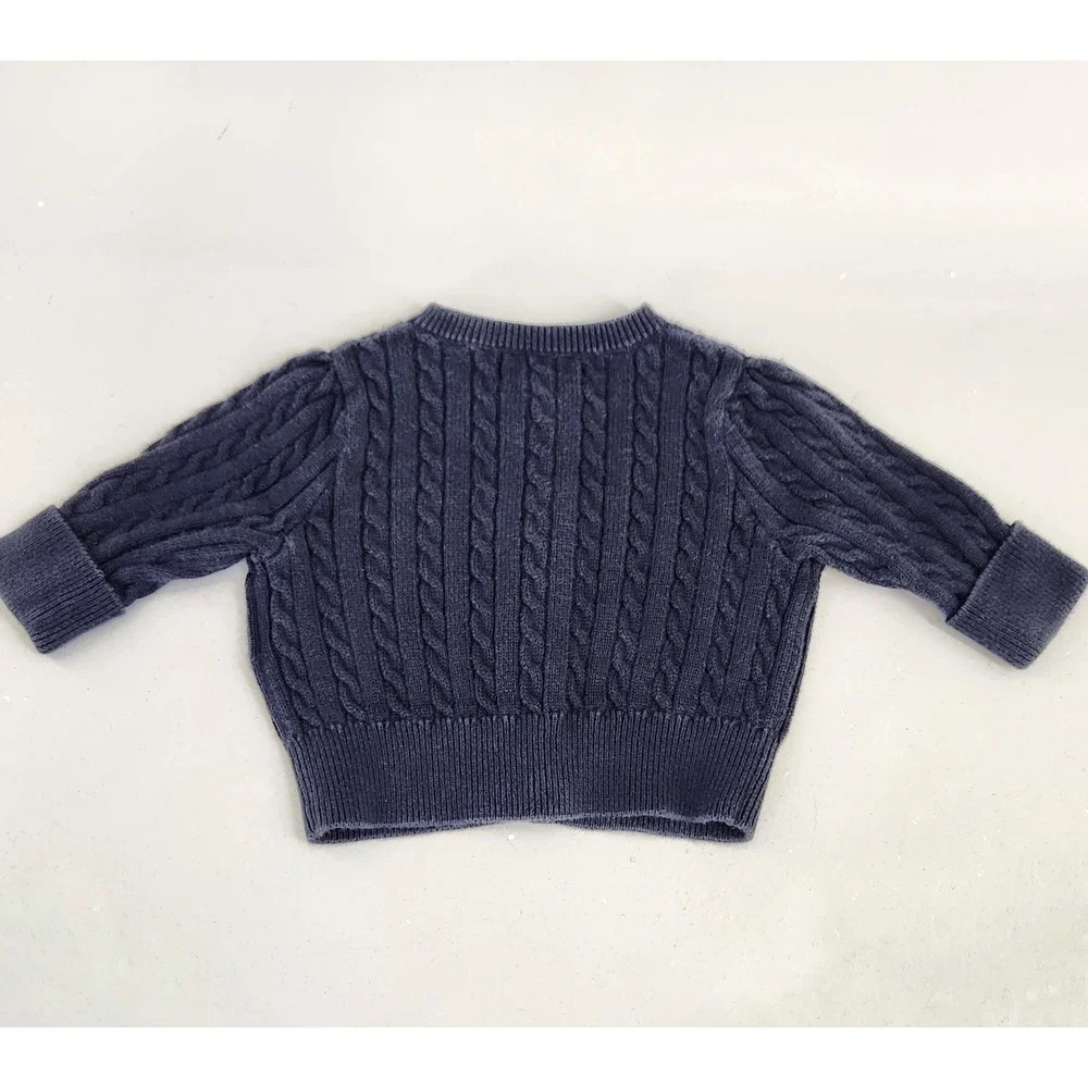 Ralph Lauren Cardigan Baby 3M Navy Blue Cable Knit Button Front Pony Logo